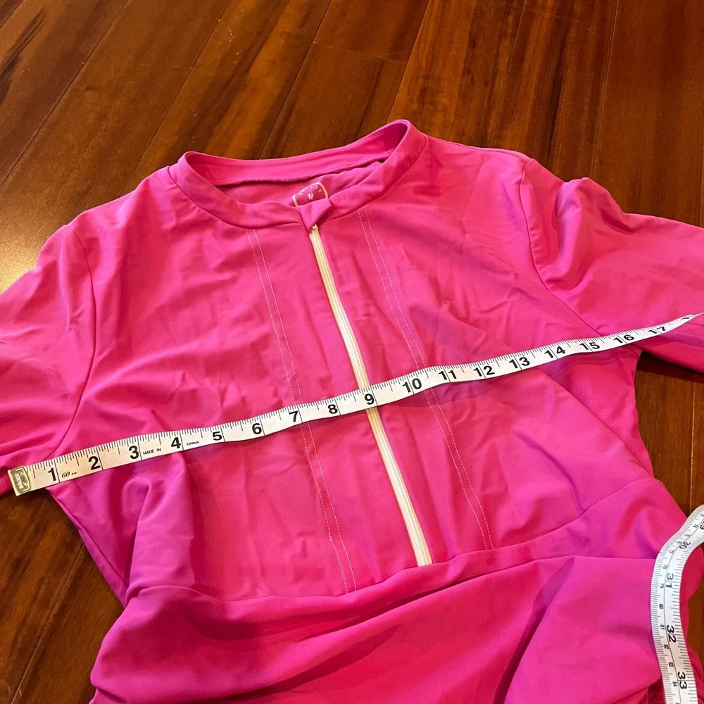 Mott50 Pink Rash Guard‎ Swim Long Sleeve Top Ruche Zip SPF Cover Up Size Medium